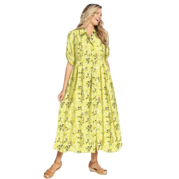 Woman Within Roll-Tab Sleeve Crinkle Shirtdress Casual Boho-Chic Plus Size 16W - Picture 1 of 11